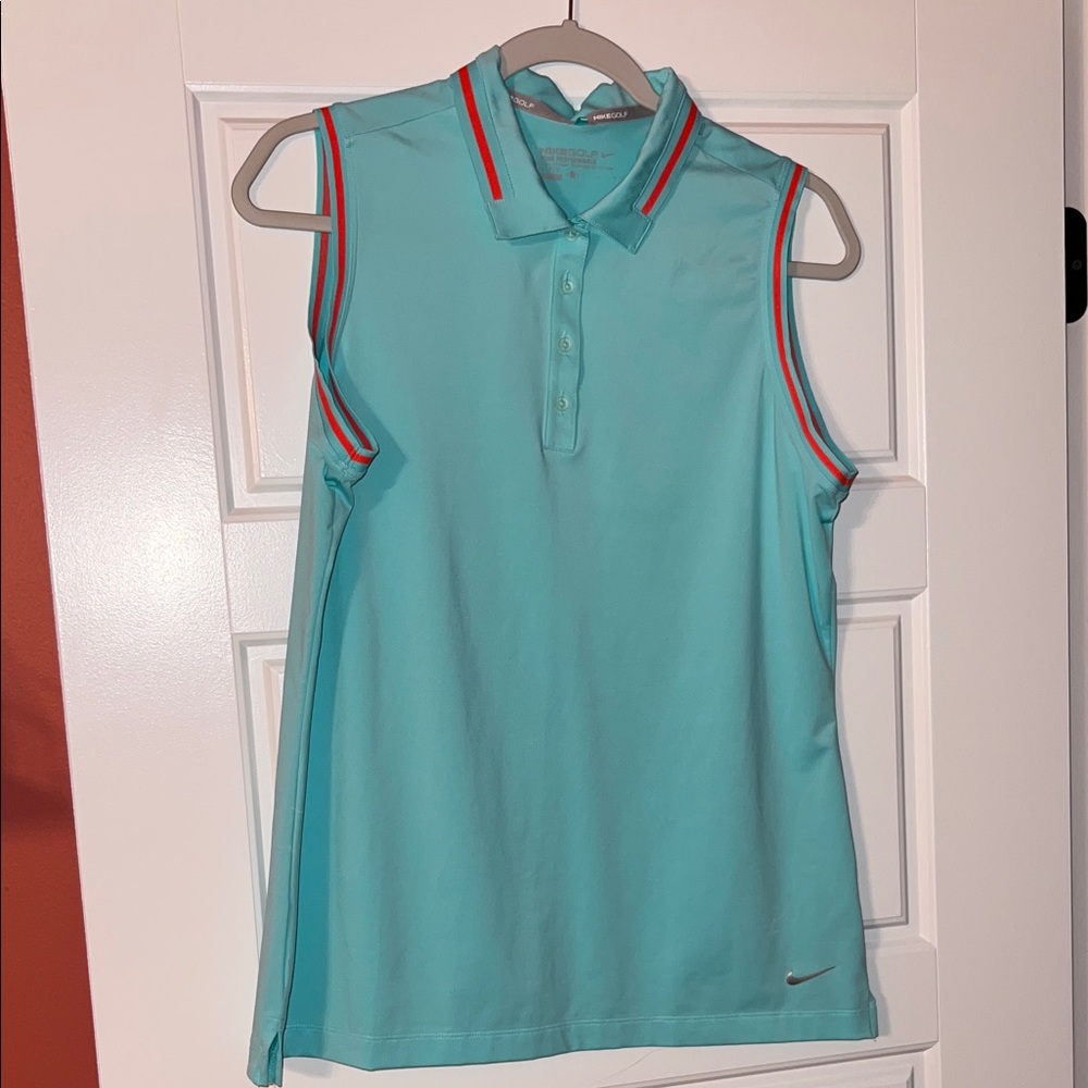 Nike Aqua Sleeveless Golf Polo with Red Trim
